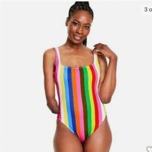 Tabitha Brown X Target Striped Rainbow One Piece Swimsuit XS NWOT